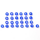 透明な青いアクリルビーズ  水平穴  混合文字  白い文字でフラットラウンド  7x4mm  穴：1.5mm  100個/袋 TACR-YW0001-08B-2