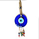 Flat Round with Evil Eye Glass Tassel Pendant Decorations EVIL-PW0002-15-4