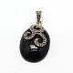 Thai Sterling Silver Pave Marcasite Black Agate Oval Pendants STER-O001-03-1