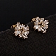Real 18K Gold Plated Flower Brass Cubic Zirconia Stud Earrings EJEW-EE0001-220-3