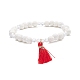 3Pcs 3 Color Natural Lava Rock & Cubic Zirconia Beaded Stretch Bracelets Set with and Tassel Charm BJEW-JB07599-5