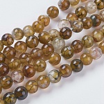 Natural Dragon Veins Agate Beads Strands, Dyed, Round, Olive, 6mm, Hole: 1mm
