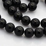 Runde natürliche schwarze Onyxperlenstränge, gefärbt und erhitzt, 8 mm, Bohrung: 1 mm, ca. 50 Stk. / Strang, 15.7 Zoll