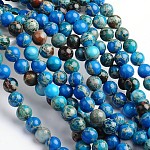Brins de perles rondes en jaspe impérial naturel teint et chauffé, bleu royal, 6mm, Trou: 1mm, Environ 68 pcs/chapelet, 16 pouce