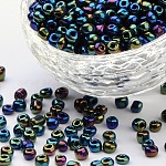6/0 Perlas de semillas de vidrio, reronda iris, colorido, aproximamente 4 mm de diámetro, agujero: 1 mm, aproximamente 500 unidades / 50 g