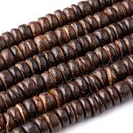Coco Nut Beads Strands, Flat Round, Chocolate, 8x2~6mm, Hole: 1mm, about 88~110pcs/strand, 14.56 inch~16 inch