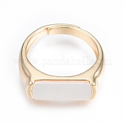 Natural Shell Rectangle Adjustable Ring RJEW-T001-97G
