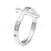 304 Stainless Steel Hollow Out Cross Adjustable Ring for Women RJEW-I097-05P