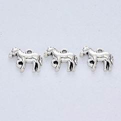 Colgantes de la aleación de estilo tibetano, sin plomo y cadmio, caballo, plata antigua, 14x17.5x3mm, agujero: 1.8 mm, aproximamente 409 unidades / 500 g