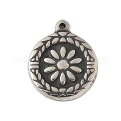 304ステンレス鋼製チベット風ペンダント  ラウンド  アンティークシルバー  花  18x15x2.5mm  穴：1.4mm
