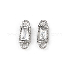 Dijes de conector de eslabones rectangulares de circonita cúbica transparente pavé de acero inoxidable 304, color acero inoxidable, 9.5x3.5x2mm, agujero: 1.2 mm