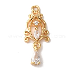 Pendenti in zirconi cubici trasparenti in micro pavè di ottone, nichel libero, lacrima con cuore, vero placcato oro 18k, 24x10x3mm, Foro: 1.4 mm