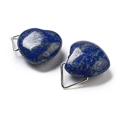天然石ラピスラズリペンダント  プラチナトーンの真鍮製金具付きハートチャーム  15~16x16~16.5x7.5mm  穴：2.5~4x4~7mm&nbsp;G-K371-02P-01
