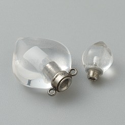 天然石クオーツクリスタルペンダント  ロッククリスタルペンダント  プラチナ真鍮パーツ  開閉可能な香水瓶  37x21x11mm  穴：1.5mm&nbsp;G-B009-25P-C
