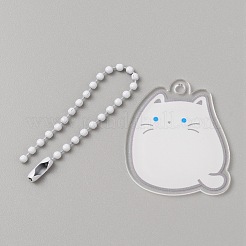 漫画かわいい猫動物アクリルペンダント装飾鉄ボールチェーン付き  キーホルダーバッグペンダントジュエリーアクセサリー用  ホワイト  79mm&nbsp;KEYC-WH0036-33D