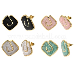 Серьги-гвоздики с эмалью из нержавеющей стали в форме ромба 201&nbsp;EJEW-Z151-12G-01