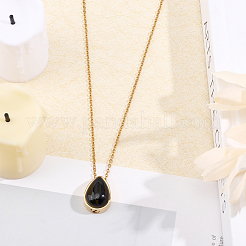 Ожерелье с подвеской в виде капли урны с прахом из натурального окрашенного и нагретого черного агата&nbsp;NJEW-CA0003-09C