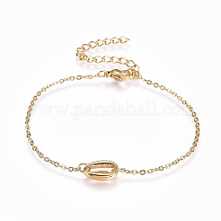 304ステンレススチールジュエリーセット  ブレスレット  ネックレスやピアス  カウリシェル  ゴールデン·ステンレス鋼色  17.9インチ（45.5cm）  1mm  6-3/4インチ（17cm）  1mm  11.5x8x3mm  ピン：0.9mm&nbsp;SJEW-F204-18