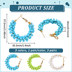 3 пара серег-колец из двухцветного сплава стеклянных бусин&nbsp;EJEW-GO0007-005B