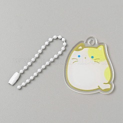 漫画かわいい猫動物アクリルペンダント装飾鉄ボールチェーン付き  キーホルダーバッグペンダントジュエリーアクセサリー用  シャンパンイエロー  79mm&nbsp;KEYC-WH0036-33C