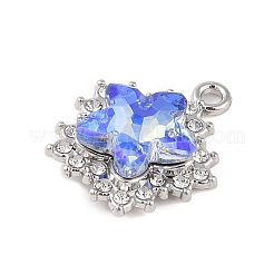 ラインストーンペンダント付きラックメッキ合金  スター  プラチナ  コーンフラワーブルー  20x17x6mm  穴：2mm&nbsp;FIND-B037-03P-01