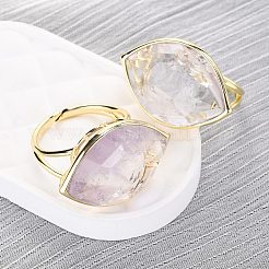 Кольца-манжеты из натурального аметиста с конским глазом RJEW-M076-04G-05