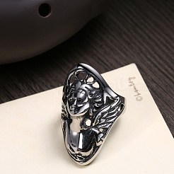 メンズステンレススチールフィンガー指輪  ワイドバンドリング  アンティークシルバー  usサイズ12（21.4mm）&nbsp;RJEW-BB29850-12