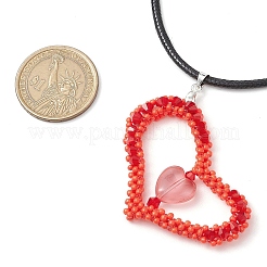 Perline di vetro per San Valentino collane con ciondolo a forma di cuore&nbsp;NJEW-MZ00079-02