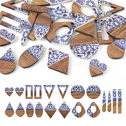 20шт 10 стиля подвески из непрозрачной смолы и орехового дерева RESI-BT0001-33