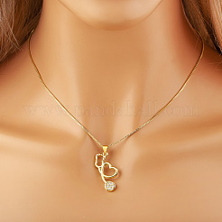 Colliers pendentifs en laiton pavés de zirconiums cubiques transparents en forme de cœur en forme de stéthoscope&nbsp;FS-WGFB55C-01