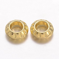 チベット風合金ヨーロピアンビーズ  大穴ビーズ  ロンデル  ゴールドカラー  鉛フリー＆カドミウムフリー＆ニッケルフリー  10x4mm  穴：5mm&nbsp;X-TIBEB-EAA386Y-G-FF