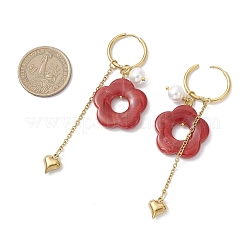 Серьги-кольца с кисточками в форме цветка и сердца из нержавеющей стали 304 EJEW-JE06730