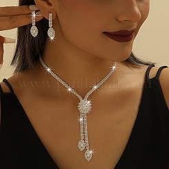 Set di collane e orecchini a bottone con ciondolo in lega di cristallo e strass con fiore e occhio di cavallo&nbsp;FS-WGF2591-01