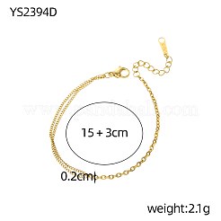 304ステンレススチール製マルチ連カーブチェーンブレスレット  アズキチェーンブレスレット  イオンプレーティング（ip）  14KGP本金メッキ  5.91インチ（15cm）&nbsp;BJEW-A26-03-24-2