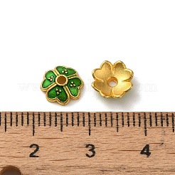 合金エナメルビーズキャップ  鉛フリー＆カドミウムフリー  マルチ花弁花  グリーン  7x7x2.5mm  穴：1mm&nbsp;FIND-G074-02B