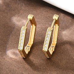 Шестиугольные латунные серьги-кольца с кубическим цирконием&nbsp;EJEW-A156-15B-G