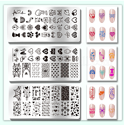 ステンレス鋼の DIY ネイルアート テンプレート  テンプレートツール  長方形  ハート  12x6cm  3個/セット&nbsp;MRMJ-WH0092-095
