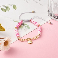 Плетеный браслет из бусин из полимерной глины ручной работы&nbsp;BJEW-JB07407-01