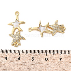 Подвески-подвески с двойной звездой из латуни с микропаве из прозрачного кубического циркония&nbsp;X-KK-U070-08G
