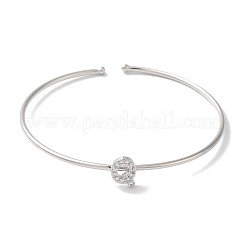 Brazaletes abiertos con letras de circonita cúbica transparente micro pavé de latón chapado en estante&nbsp;BJEW-A018-01P-Q