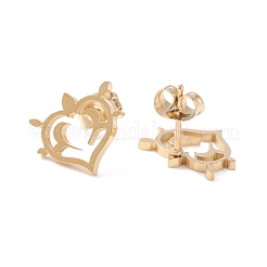 女性用ハート 304 ステンレススチール スタッドピアス  ゴールドカラー  11.5x13mm  ピン：0.7mm&nbsp;EJEW-Z017-05G