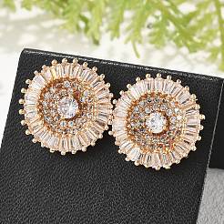 Плоские круглые серьги-гвоздики из латуни с микропаве из прозрачных кубических цирконий для женщин EJEW-G428-13G