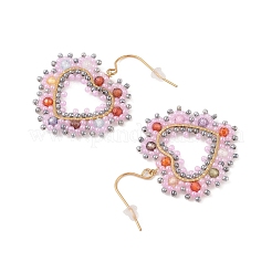 Серьги-подвески в форме сердца из стеклянных бусин и кубического циркония STAS-U017-03G-04