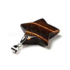 天然石タイガーアイペンダント  プラチナトーンの真鍮パーツ  星のチャーム  29x30x8mm  穴：6x4mm&nbsp;G-I319-04P-04