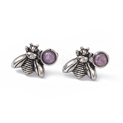 天然アメジスト ミツバチ ピアス  女性用真鍮ピン付きアンティークシルバー合金イヤリング  15.5x20.5mm  ピン：0.8mm&nbsp;EJEW-C016-01AS-06