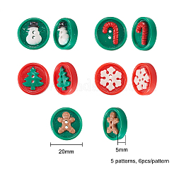 30個のクリスマステーマの樹脂ボタン  コスチュームアクセサリーのDIY  フラットラウンド  ミックスカラー  20x5mm&nbsp;BUTT-CJ0001-01