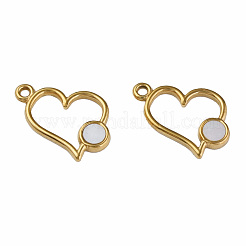304ステンレスペンダント  白シェルと  ハート  ゴールドカラー  15x17x2mm  穴：1.6mm&nbsp;STAS-N087-54-05G