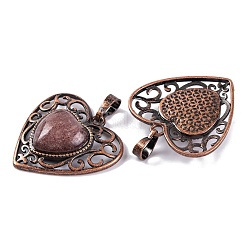 Pendentifs coeur d'amour pêche avec pierres précieuses mélangées naturelles et synthétiques&nbsp;G-G158-01-AB