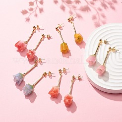 アクリル 3D フラワー ダングル スタッド イヤリング  女性用金メッキ 304 ステンレススチールジュエリー  ミックスカラー  50mm  ピン：0.8mm&nbsp;EJEW-JE04935