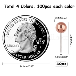 ステンレス鋼の丸いボールマップピン  引き抜きプッシュピン  ミックスカラー  17mm  ボール：5.5mm  ピン：0.5mm  100個/箱  4色  1箱/色  4箱&nbsp;STAS-PH0001-04